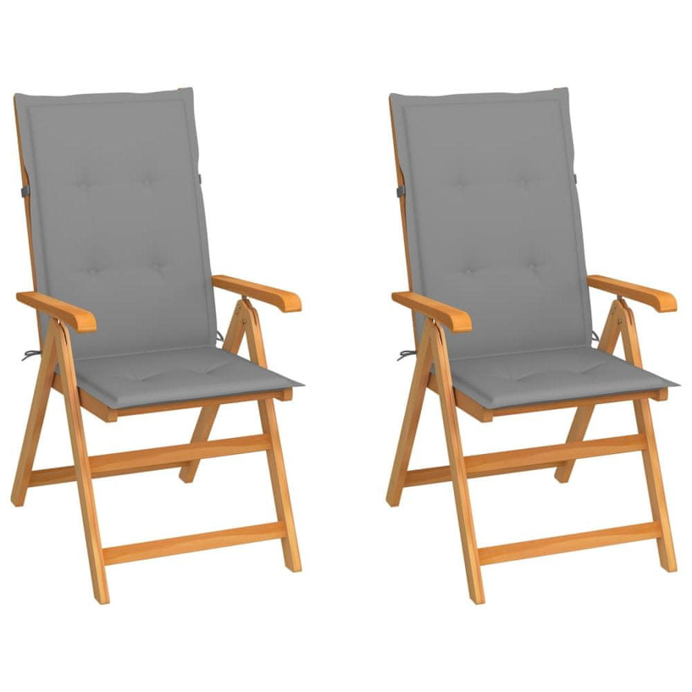 Petromila vidaXL Záhradné stoličky 2 ks so sivými podložkami tíkový masív